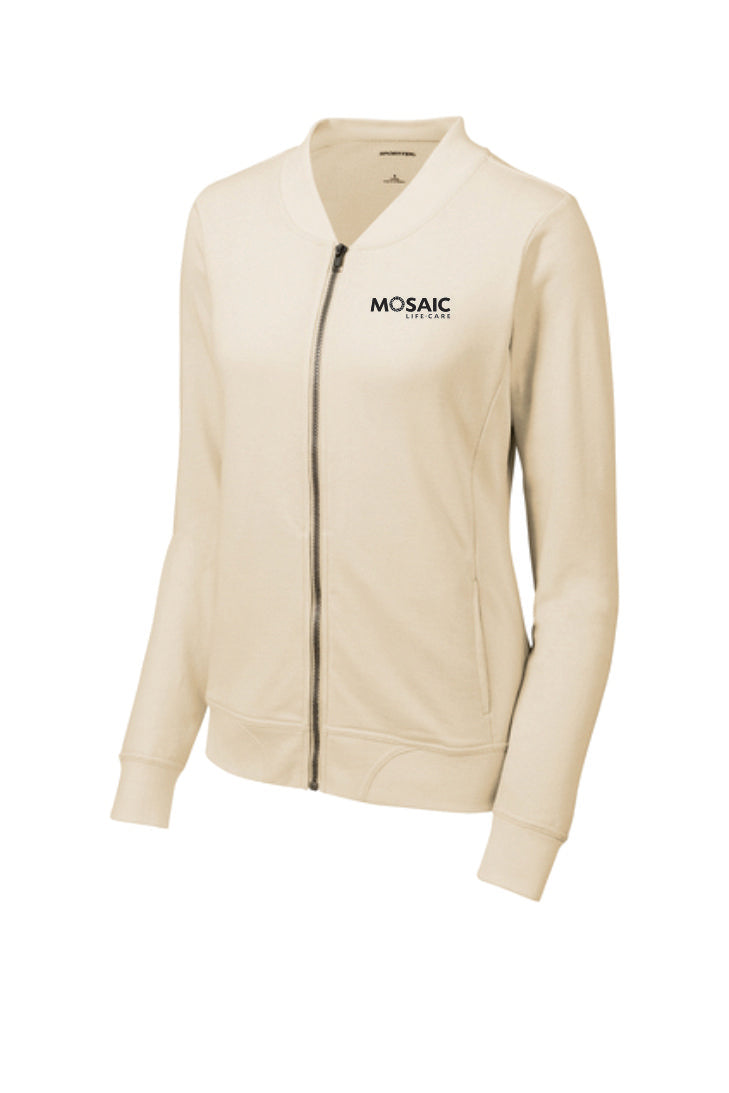 Mosaic Ladies Lightweight French Terry Bomber Off White Jacket